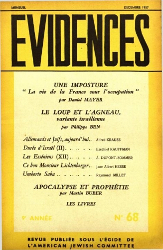 Evidences. N° 68 (Décembre 1957)